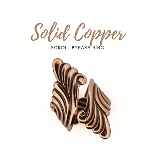 Copper Scroll Ring, Solid Copper Bypass Ring, Adjustable Fit For Most Sizes