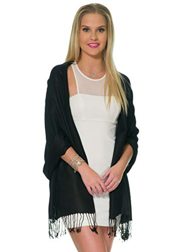 Pashmina Shawls and Wraps for Evening Dresses, Large Soft Pashminas Wedding Shawl - color: Black