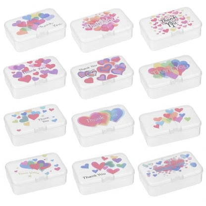 Goodma 12 Pieces Thank You Image Pattern Rectangular Plastic Boxes Empty Storage Organizer Containers with Hinged Lids for Small Items and Other Craft Projects, 3.3 x 2.2 x 1 inch (Transparent) - color: Transparent