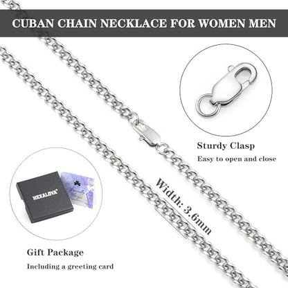 Chain for Men Stainless Steel Cuban Link Chain Necklace Silver Toned Mens Necklaces 18, 20, 22, 24, 26 Inch - size: 26 Inches, style: 3.6mm width-stainless steel