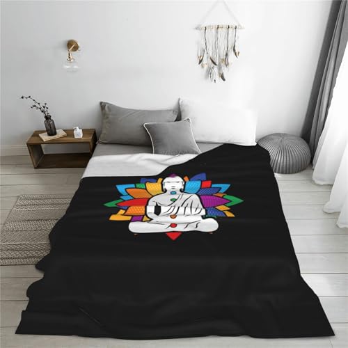 Buddha Chakra Meditation Fleece Blanket 60"x50" Black - Lightweight Plush Fuzzy Cozy Super Soft Warm Throw Blanket for Bed, Sofa, Couch, Travel, Camping - size: 60"x50"