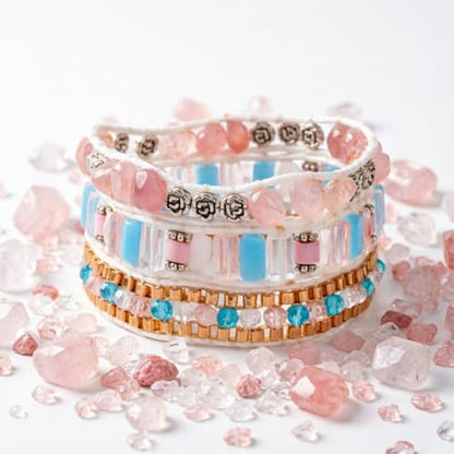 YGLINE Natural Stone Wrap Bracelet for Women Boho Bracelets Healing Crystal Beaded Bracelet Adjustable 3/5 Wraps Bracelet Handmade Birthday Gifts for Women - color: blue＆pink