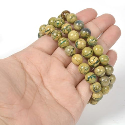 Justinstones Gemstone Crystals Chakra Beads Bracelet Crystal Healing 10mm Round Stretchable Bracelet for Her Gift - color: Khaki Geen Serpentine