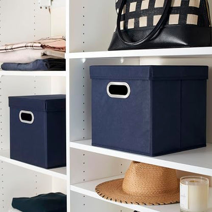 Household Essentials 33-1 Decorative Storage Cube Set with Removable Lids | Navy | 2-Pack