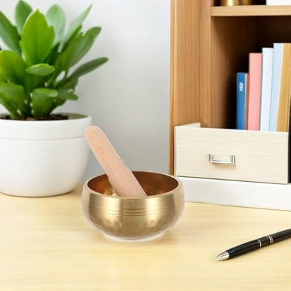 PRETYZOOM Authentic Nepal Hand-hammered Singing Bowl 8cm with Wooden Striker – Meditation Sound Bowl for Beginners Yoga Mindfulness and Relaxation Healing