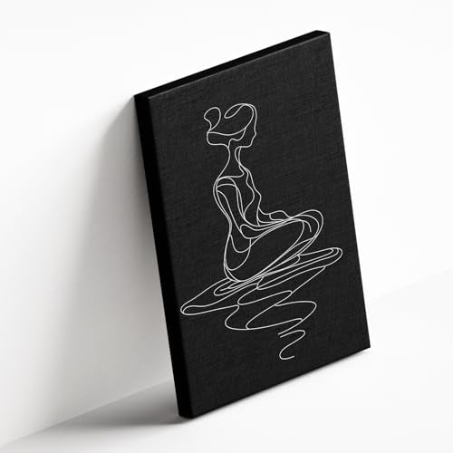 CCCHCY Minimalist Black and White Line Canvas Wall Art, Abstract Modern Zen Art Print, Meditating Woman Wall Decor, Serene Yoga Pose Artwork, Spiritual Home Décor for Living Bedroom, 16" x 24" - color: Line Girl, size: 24"L x 16"W