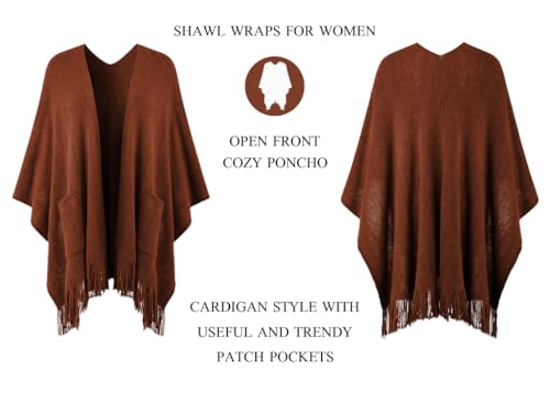 Ferand Shawl Wraps for Women, Cozy Lightweight Poncho Cape with Pockets, Warm for Fall Winter Travel - color: Orange