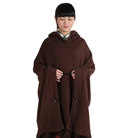 ZanYing Meditation Buddhist Hooded Cotton Cloak Winter Oversize Coat - color: Brown, size: Medium