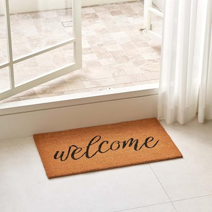 Coco Coir Door Mat with Heavy Duty Backing, Welcome Doormat (17" x 30"), Doormat Entrance (Welcome3) - color: Welcome3
