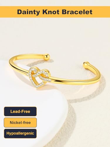 U7 Unisex Simple Cuff Bracelet 18K Real Gold Platinum Plated Fine Bracelets Fashion Jewelry Open Bangle Cuff Bracelets, Twisted or Heart Style - color: E.CZ Knot Bracelet-Gold