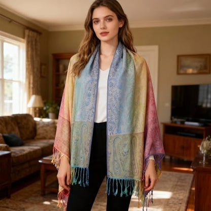Rave Pashmina Scarf, Fashion Colorful Shawls and Wraps Soft Festival Scarves - color: D-pink (Paisley Pattern)