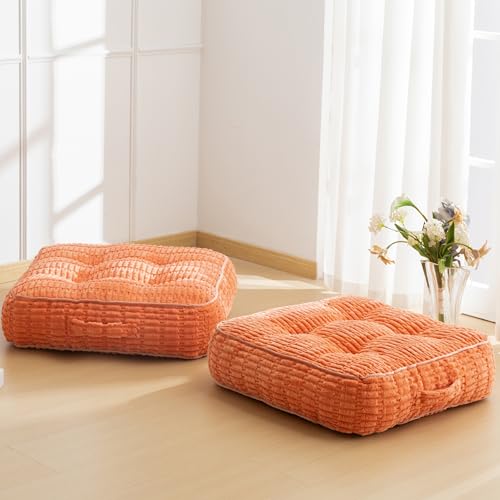HIGOGOGO 6" Floor Pillow Cushion for Adults, Meditation Cushion Pillow, Blended Corduroy Cover, Large Square Floor Sitting for Tatami Living Room or Yoga, 2Pack, Coral - color: Square Coral, size: 6" Thick(Pack of 2)