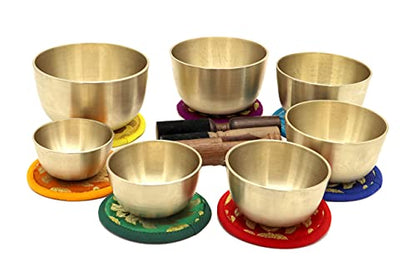 KHUSI,Tibetan Singing Bowl Set -Seven Chakra Healing Design Meditation Sound Bowl - Ideal for Meditation, Yoga, Mindfulness Healing Usage - Set of 7
