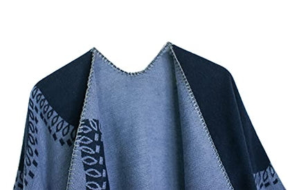 Urban CoCo Women's Color Block Shawl Wrap Open Front Poncho Cape - color: Series 28-grey