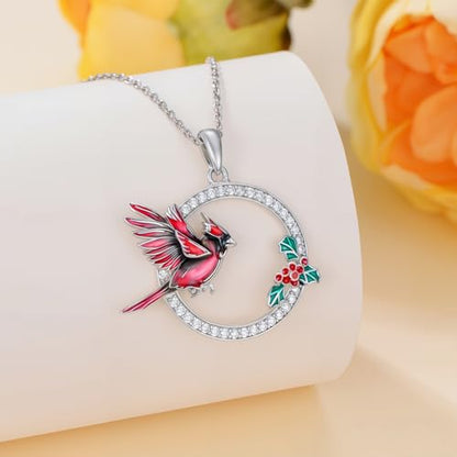 Hummingbird/Phoenix/Owl/Dove/Flamingo/Raven/Blue Jay/Cardinal/Peacock/Eagle/Parrot/Robin Necklace for Women 925 Sterling Silver Bird Pendant Necklace Animal Jewelry Gift for Mother Wife - style: Cardinal Round Necklace