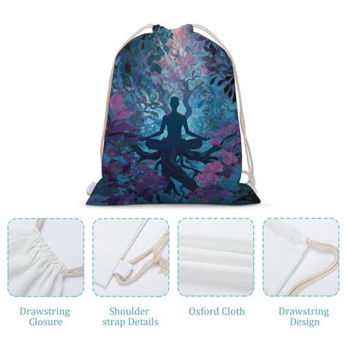 Meditation Yoga Roots Branches Leaves Canvas Backpack for Men Women String Gym Shoulder Bag Hiking Travel Daypack - size: 35x50cm