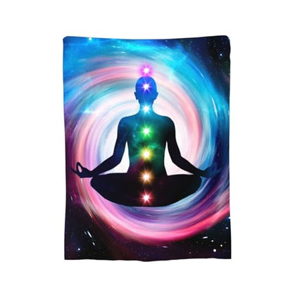 Space Meditation with Glowing Chakras Premium Flannel Blanket - Lightweight Throw for Bed & Sofa, Double-Sided Geometric Print50 X40 - size: 50"x40"