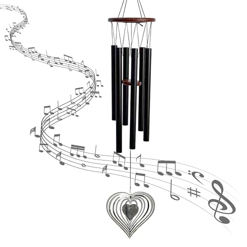 37'' Wind Chimes with Heart Spinner, Aluminum Hanging Metal Wind Catcher for Outdoor Decor, Garden, Patio Decoration - size: 37''