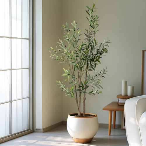 5FT Artificial Olive Tree Tall Faux Silk Plant Tall Faux Olive Tree with Natural Wood Trunk & Lifelike Fruits Fake Potted Tree or Home Office Decor - color: Type 2, size: 5ft