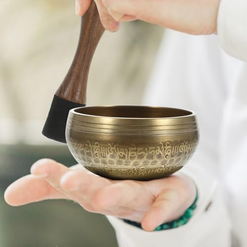 BESPORTBLE Yoga Meditation Bowl Hand-hammered for Mindfulness and Peace of Mind Handmade Singing Bowl Set for Yoga Vipassana and Spiritual Relaxation Gift for Men and Women