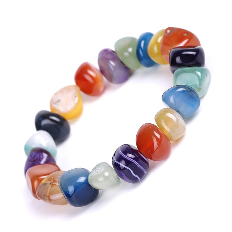 HZHRony Healing Crystal Stone Beads Bracelet Irregular Gemstone Beaded Bracelets For Women and Men Anxiety Relief Yoga Bracelet Jewelry Gifts 7 Inch - color: Rainbow