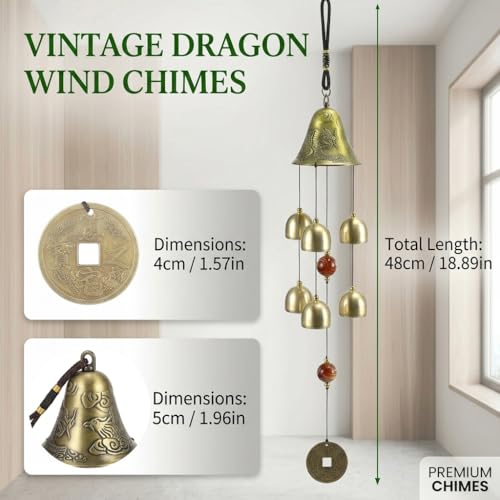 Lucky Wind Chimes Fengshui Bell Copper Alloy Dragon Bell 6 Bells Hanging Wind Bell for Home Garden Hanging Good Luck Blessing