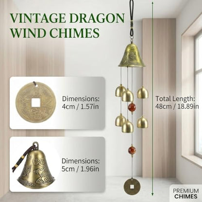 Lucky Wind Chimes Fengshui Bell Copper Alloy Dragon Bell 6 Bells Hanging Wind Bell for Home Garden Hanging Good Luck Blessing