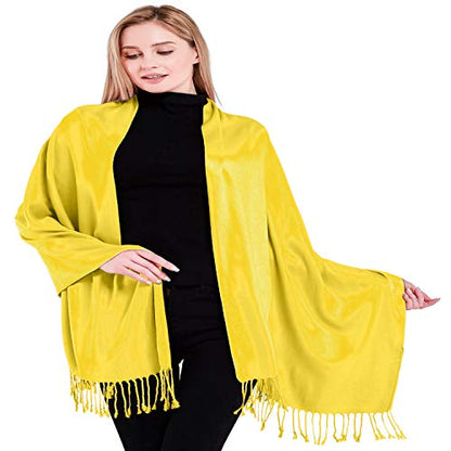 CJ Apparel Solid Color Tassels Design Nepalese Shawl Scarf Wrap Stole Throw Head Wrap Pashmina Gift Hand Made in Nepal New - color: Yellow