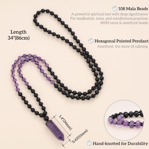 COAI Handmade 108 Beads Mala Necklace for Women, Green Aventurine/Amethyst Onyx 7 Chakra Necklace for Women - style: Onyx & Amethyst