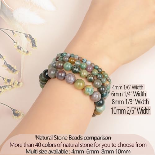 LPBeads Handmade Natural Gemstone Stretch Elastic Bracelet Healing Crystal Round Stone Beads Jewelry Gifts for Women Men - color: Indian Agate, size: 6mm