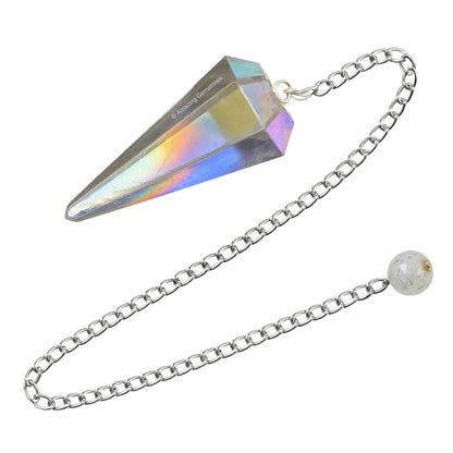 Amazing Gemstone Angel Aura Quartz Crystal Pendulum for Divination - Certified Dowsing Crystals and Healing Stones for Chakra Balancing and Meditation - Enhance Reiki Spiritual Growth - color: Angel Aura Quartz
