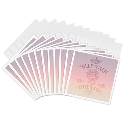 3dRose Greeting Cards - Yoga Meditation Typography Keep Calm And Breathe In Pastel Color - 12 Pack - Inspirational Typography - size: 12 Greeting Cards with envelopes