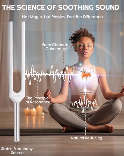 Tuning Forks for Healing Set-128Hz, 136.1Hz, 256Hz, 384Hz Weighted & Unweighted with Activator & Pouch-Complete Sound Therapy Kit for Chakra Balancing, Yoga, Meditation, Stress Relief & Energy Healing