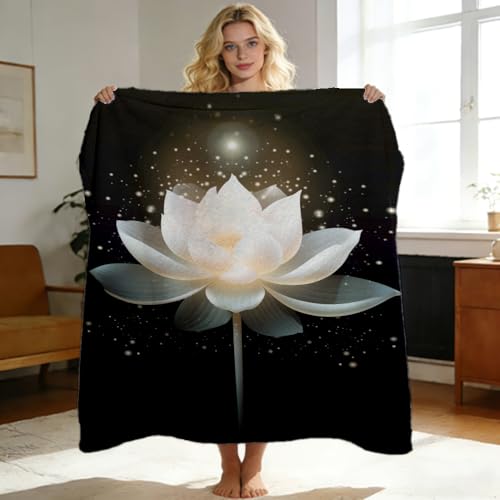 Lotus Throw Blanket Zen Lotus Water Lily Flowers Print Super Soft Warm Cozy Flannel Blanket for Couch Meditation Yoga Bedroom Office Gift for Girls Women 49"x59" - color: Lotus-8, size: 49in x 59in