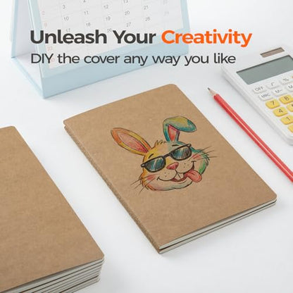 48 Pack Kraft Notebooks Bulk A5, 60 Pages Blank Unlined Journals, 8.3x5.5 Inches, Natural Kraft Cover Composition Notebooks for School Office Students Artists