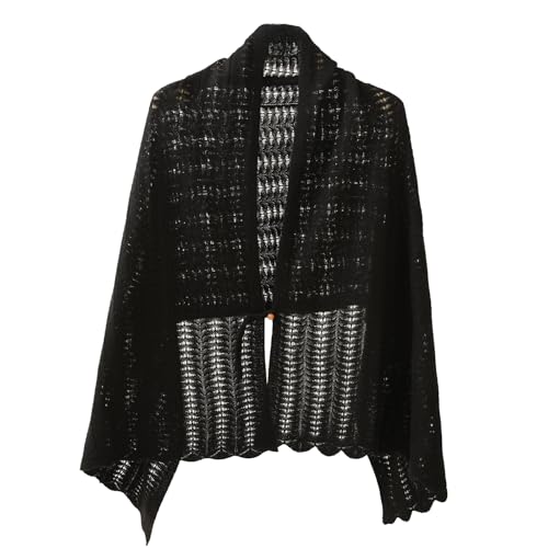 Cashmere Wool Blend Wrap, Pashmina Wraps for Women, Travel Wrap & cashmere poncho, Soft Breathable for All Seasons - color: Black