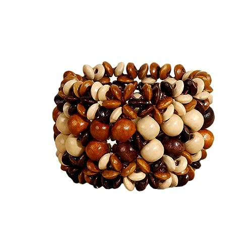 COLORFUL BLING Handmade Natural Wooden Beads Cuff Bracelet Woven Chunky Geometric Bangle for Women Summer Beach Boho Jewelry - color: mix flat