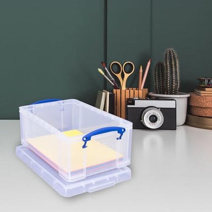 Really Useful Box Stackable 9 Liter Plastic Storage Container Bin with Snap Lid and Built-in Clip Lock Handles for Home & Office Organization (3 Pack)