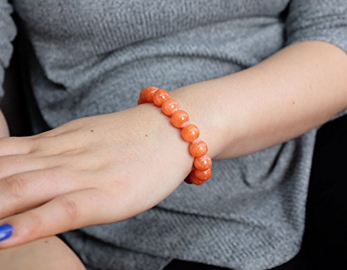Falari 10mm Natural Semi Precious Gemstone Stretch Bracelet Unisex - color: Peach Quartz