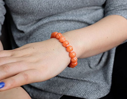 Falari 10mm Natural Semi Precious Gemstone Stretch Bracelet Unisex - color: Peach Quartz