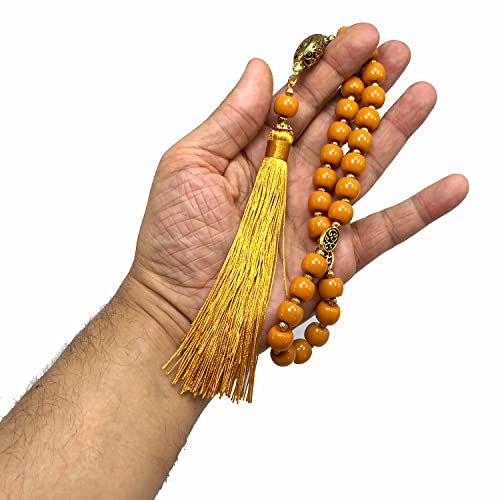 Mala Prayer Beads - Mala Necklace - Tibetan Mala Prayer Beads Meditation Beads Yoga Necklace - color: (POCKET MALA)-Dark Orange Resin Cylinder -13X9 mm- 27 Beads