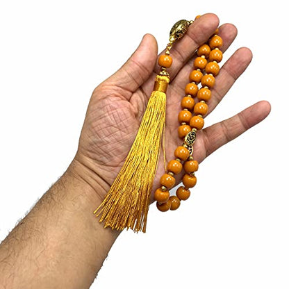 Mala Prayer Beads - Mala Necklace - Tibetan Mala Prayer Beads Meditation Beads Yoga Necklace - color: (POCKET MALA)-Dark Orange Resin Cylinder -13X9 mm- 27 Beads