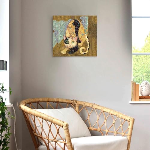 SiuSue Mystical Witchy Boho Cat Spiritual Canvas Wall Art Poster Prints Artwork Pictures Framed for Home Kids Room Bedroom Living Room Meditation Room, 12x12 Inch - color: Cat-5