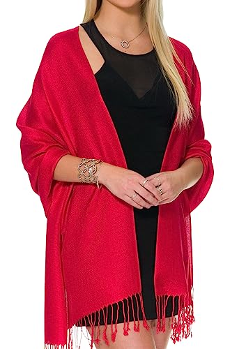 Pashmina Shawls and Wraps for Evening Dresses, Large Soft Pashminas Wedding Shawl - color: Red