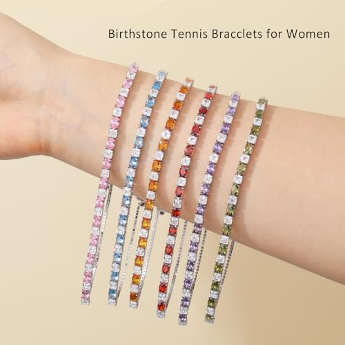 Sterling Silver Birthstone Bracelets for Women White Gold Tennis Bracelets Adjustable Chain 6-9 Inchs Jewelry Hypoallergenic Anniversary Birthday Gifts for Women Mom Wife Her - color: 09-Sapphire