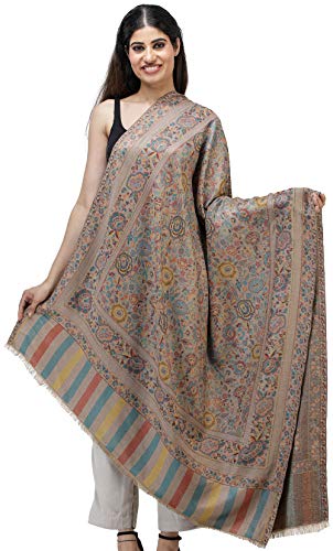 Exotic India Jamawar Shawl with Woven Flowers in Multicolored Thread