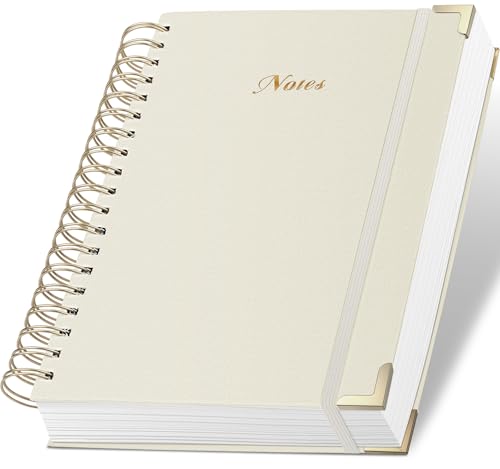 Spiral Notebook Journal, 328 Pages Linen Hardcover College Ruled Notebook, Lined Thick Journals for Women Men, A5 Thick Spiral Journal for Writing, 100GSM Paper, Cute Notebooks for Work School - color: A-Notes-AWhite, size: A5(5.8INCH×8.3INCH)