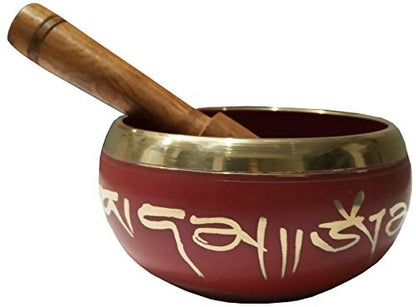 Purpledip Bell Metal Singing Bowl: Handmade Tibetan Buddhist Musical Instrument for Meditation, 4 inches (10779A) - style: Scripture design | 4 inches | Red | No pillow cushion