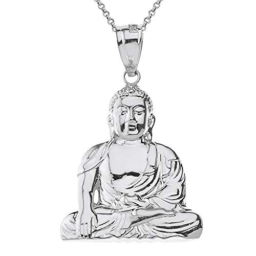 Claddagh Gold Fashion 925 Sterling Silver Buddhism Buddhist Meditation Zen Buddha Pendant Necklace, 1.63"