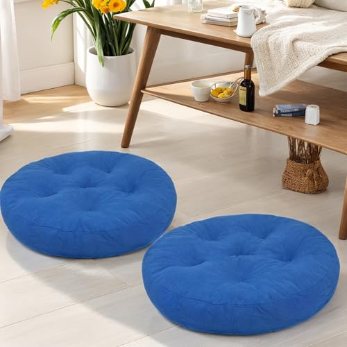 Meditation Floor Pillow Set of 2, Round Large Pillows Seating for Adults, Tufted Corduroy Cushion for Tatami Living Room, 22x22 Inch FP-Dblue-R - color: Darkblue, size: Round
